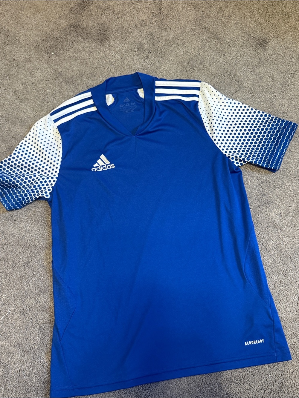 adidas Blue Soccer Jersey with White Gradient Dot Sleeves
